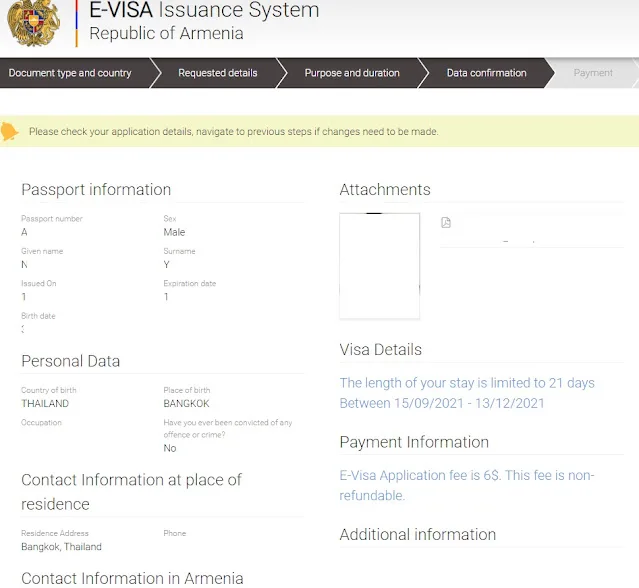 Check Information for Visa Armenia