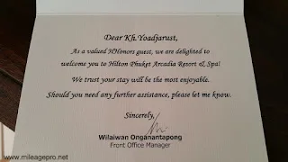 Hilton Phuket Arcadia Resort and Spa - Welcome Letter